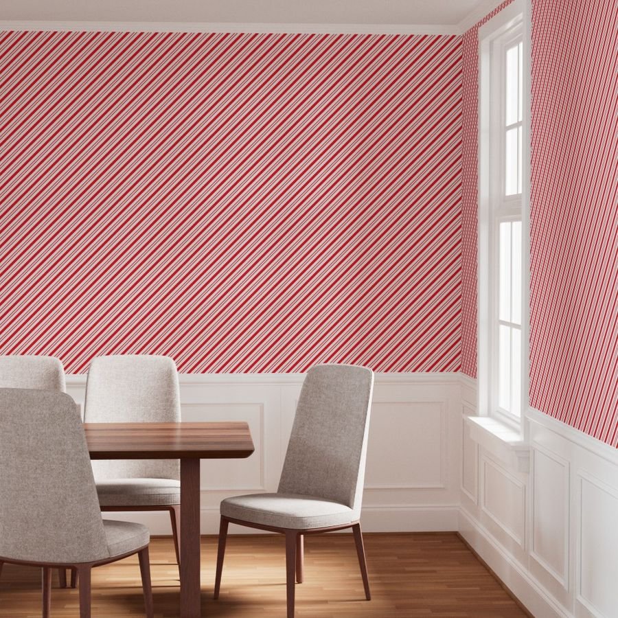 Red Diagonal Christmas Candy Stripes Decor Collection Interior Collection candy cane stripes wallpaper