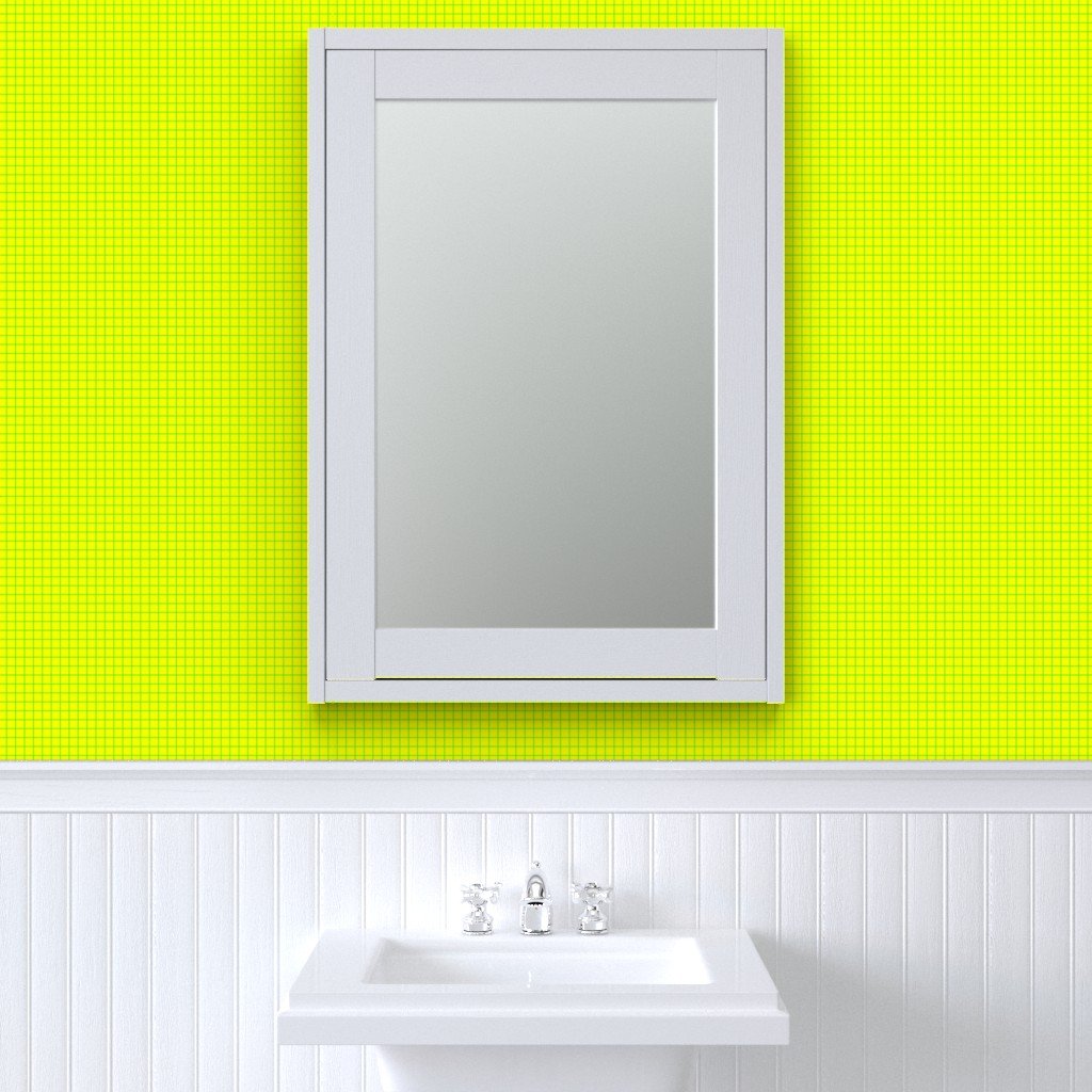 Green on Yellow on Lemon and Lime Grid 1/2 inch Wallpaper neon brights wallpaper