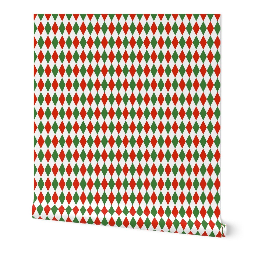 Red Green Christmas Harlequin Diamond Check 1 inch Wallpaper christmas red wallpaper