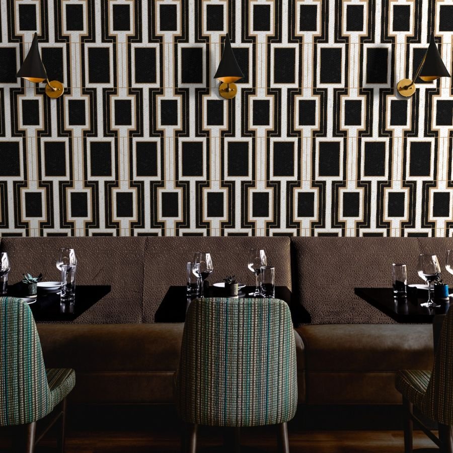 Jumbo Art Deco Geometric Rectangles in Cracked Black and Faux Gold Wallpaper cracked eggshell wallpaper