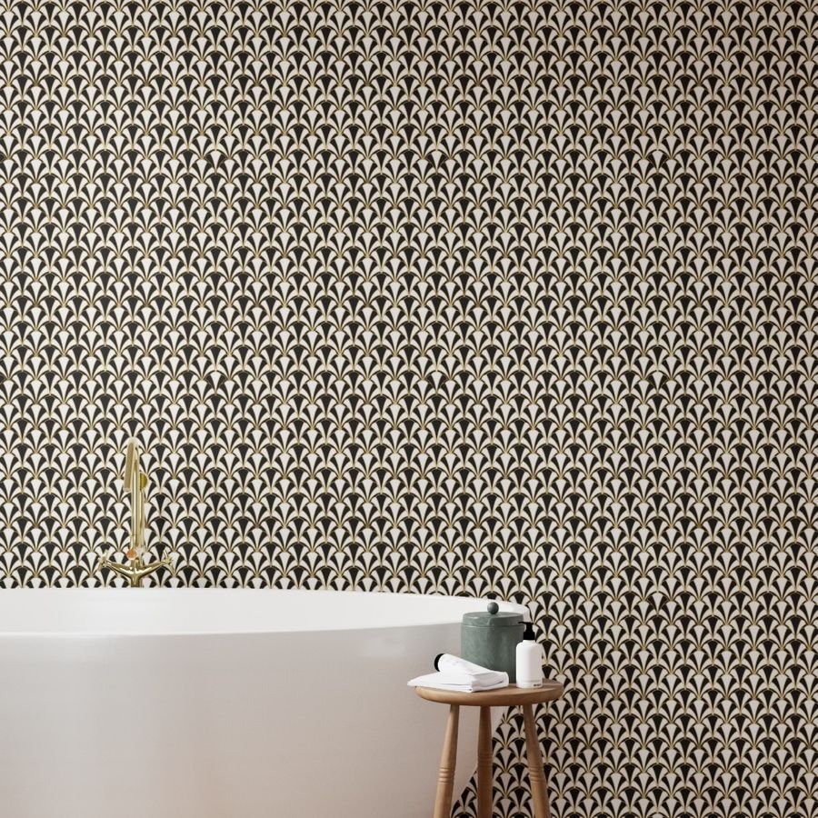 Scallop Shells in Black and Gold Art Deco Vintage Foil Pattern Wallpaper cracked pattern wallpaper