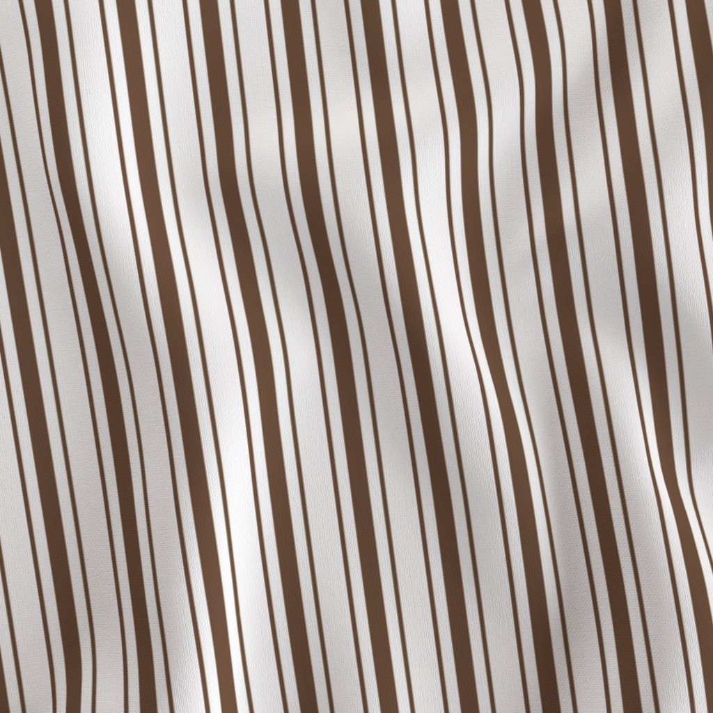 Coffee Brown Mattress Ticking Bed Stripe on White Fabric classic stripe fabric