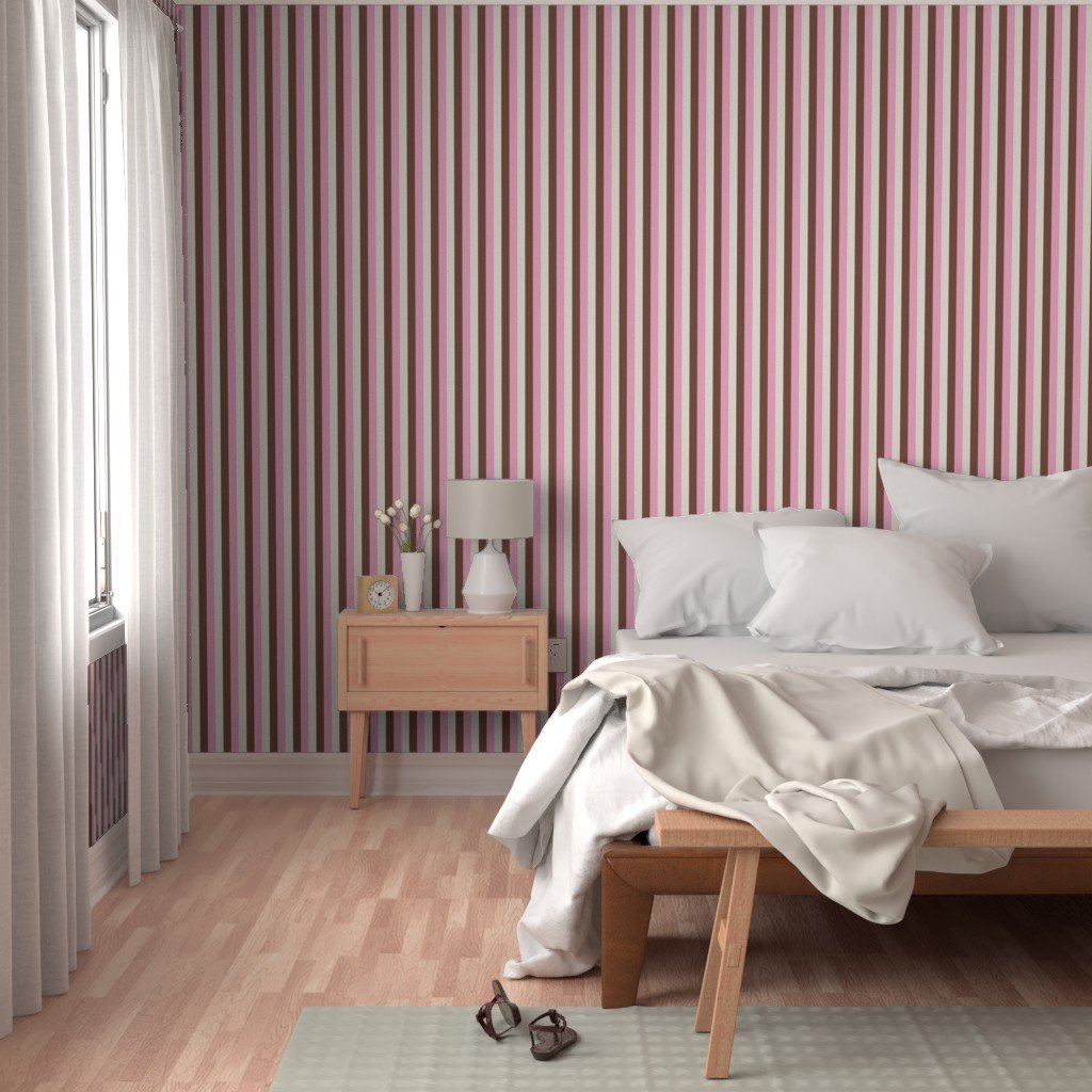 Vertical Vanilla Chocolate Strawberry Ice Cream Stripes 1 inch Wallpaper pink stripe wallpaper