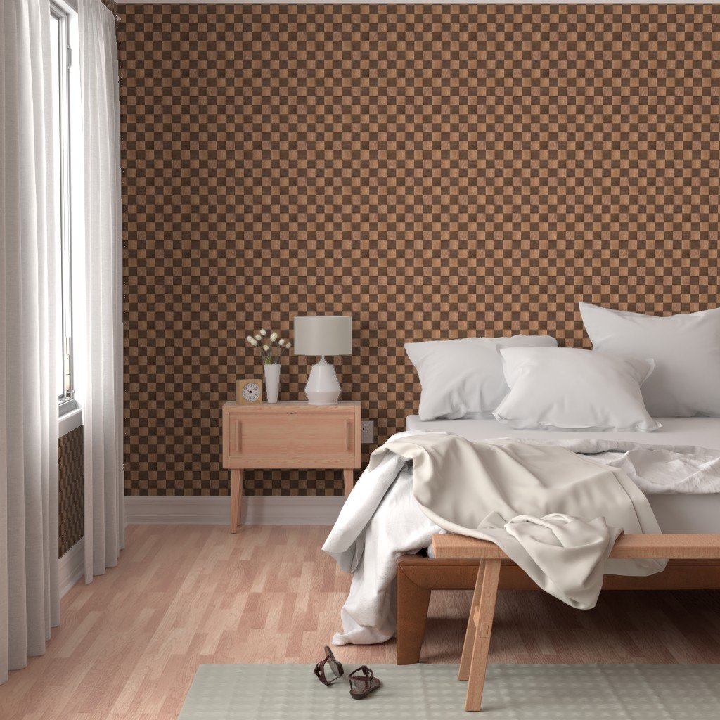 2 inch Dark Wood Checkerboard Chess Marquetry Pattern Wallpaper wood parquet wallpaper