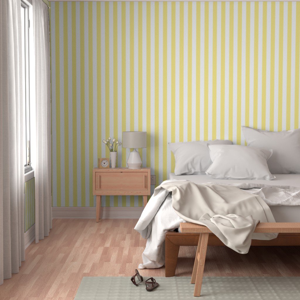 Buttermilk Yellow and White 2 Inch Vertical Cabana Stripes Wallpaper buttermilk stripe wallpaper