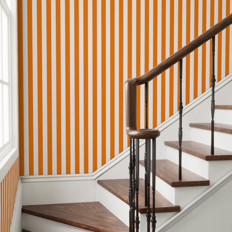 Florida Orange and White Vertical Stripes Wallpaper orange and white wallpaper