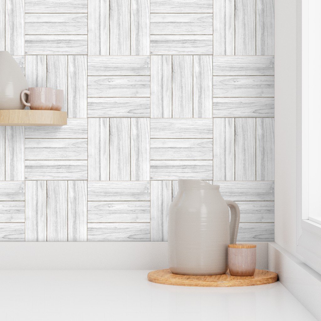 Whitewashed Geometric Parquet Wooden Planks 3 inch Wallpaper wood marquetry wallpaper