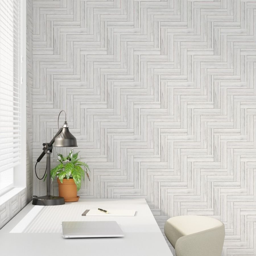 Whitewashed Geometric Herringbone 2 inch Wallpaper wood marquetry wallpaper