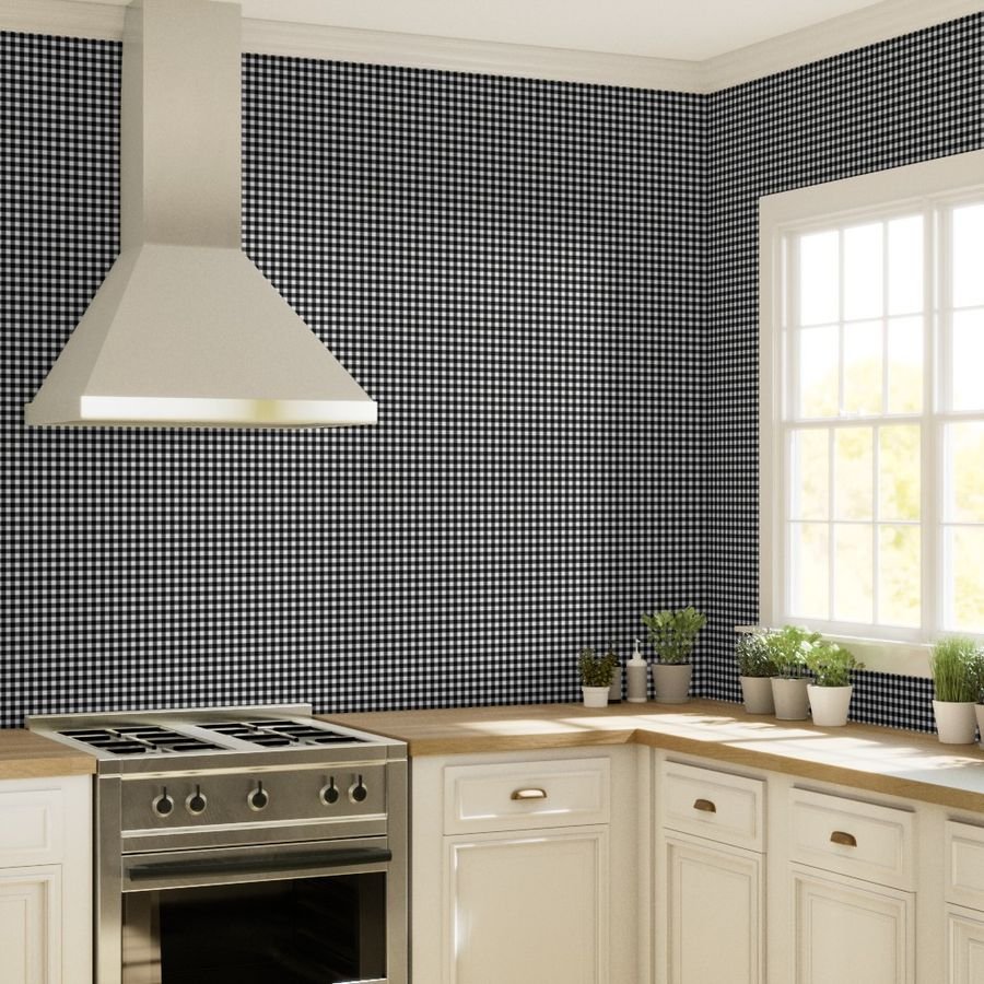 Black Color Classic Small Half Inch Gingham Check Tartan Plaid Wallpaper black check wallpaper
