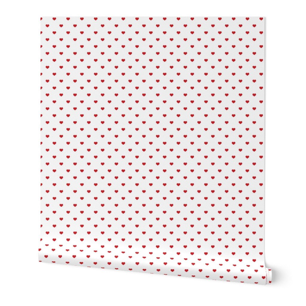 Mini Poppy Red Valentines Polkadot Love Hearts on White Background Wallpaper poppy white wallpaper