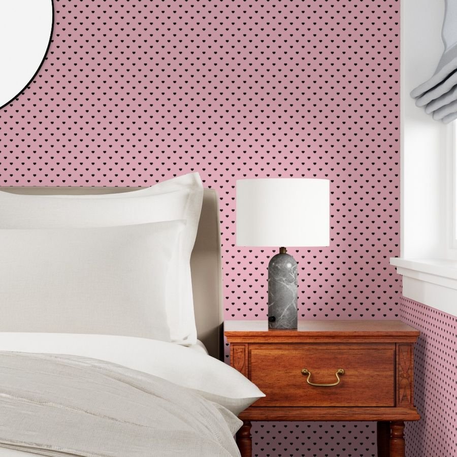 Mini Black Valentines Polkadot Love Hearts on Cotton Candy Wallpaper cotton candy and bla wallpaper