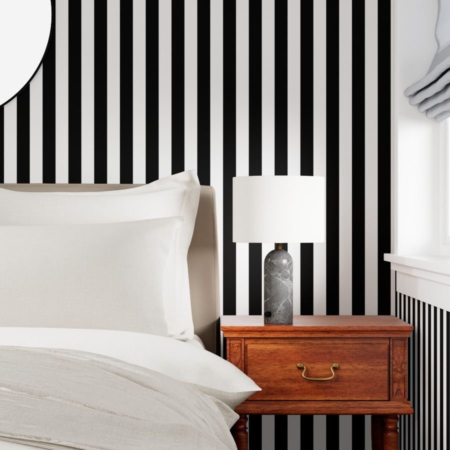 Classic 2 Inch Black and White Modern Cabana Upholstery Stripes Wallpaper modern design wallpaper