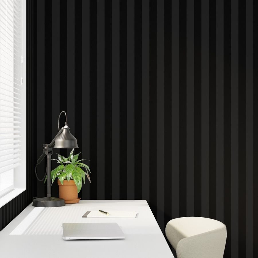Two-Tone 2 Inch Black and Faded Black Modern Cabana Upholstery Wallpaper black stripe wallpaper
