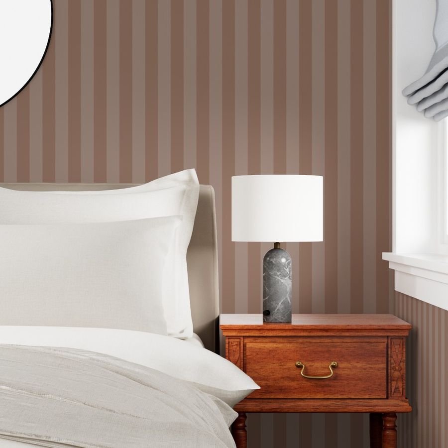 Two-Tone 2 Inch Mocha and Faded Mocha Modern Cabana Upholstery Wallpaper cabana stripes wallpaper