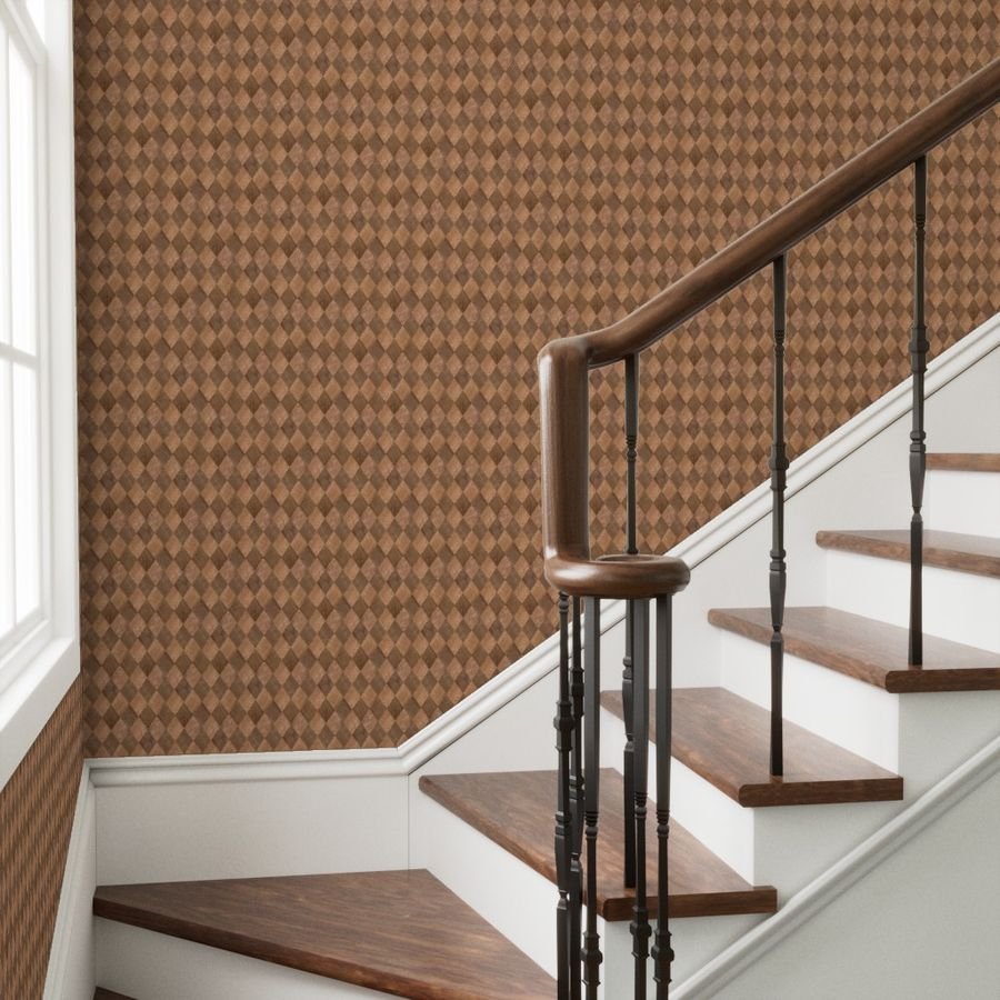 Light and Dark Wood Harlequin Diamond Check Marquetry Wallpaper wood parquet wallpaper