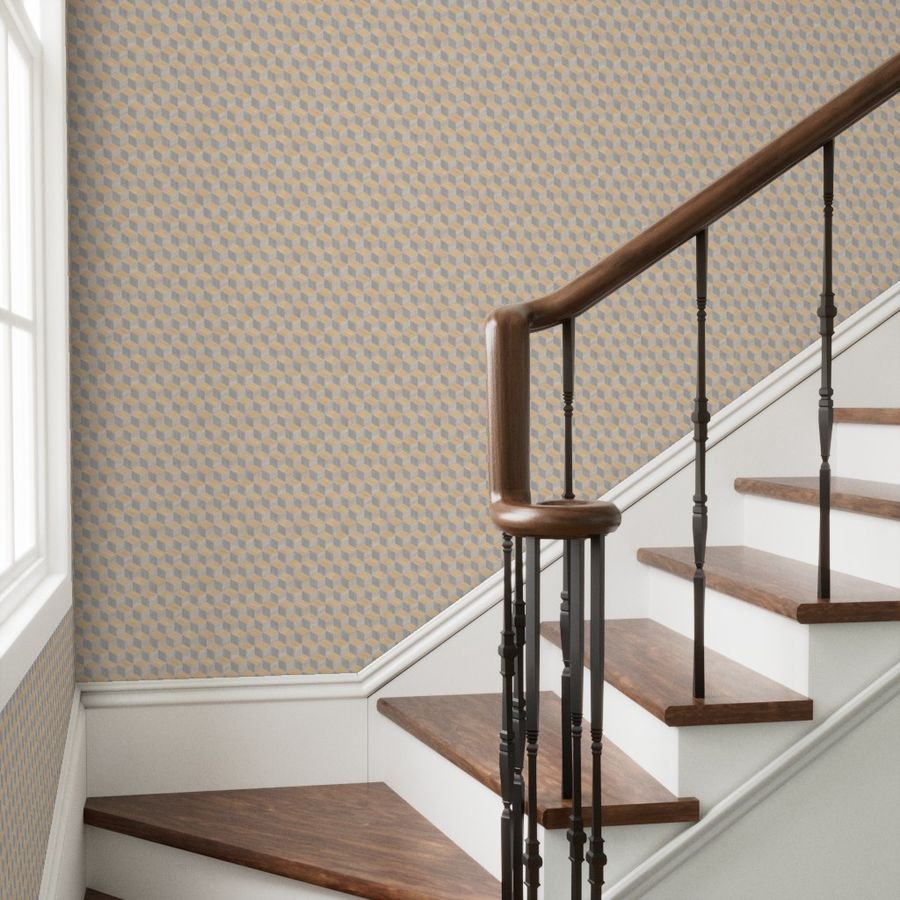 Geometric Wood Grain Cubes in Oak Ash and White Pine Panels Wallpaper wooden cubes wallpaper