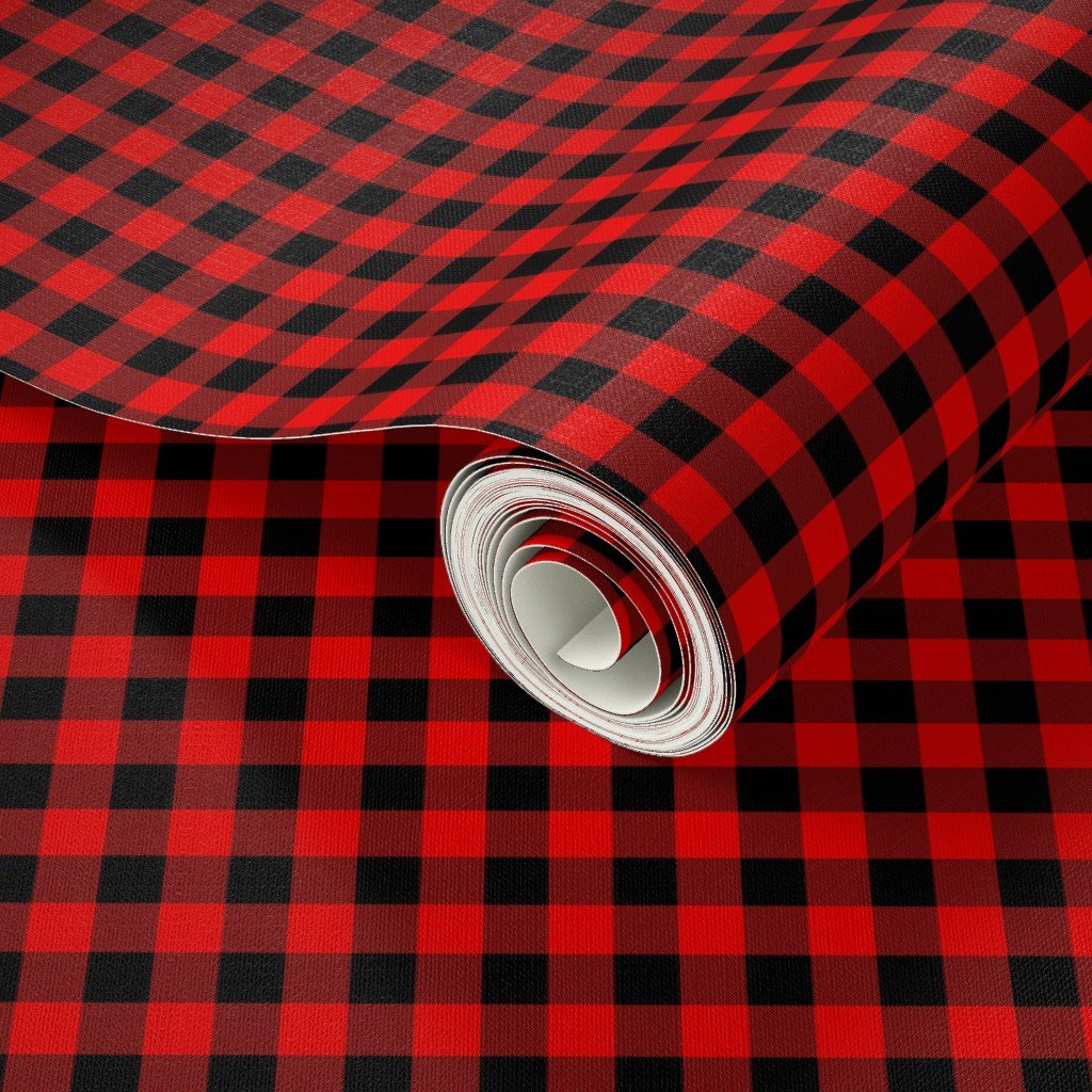 Red and Black Buffalo Check Gingham Plaid Wallpaper gingham check wallpaper