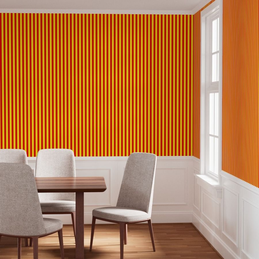 One Inch Vertical Red and Yellow School Colors Stripes Wallpaper school stripes wallpaper