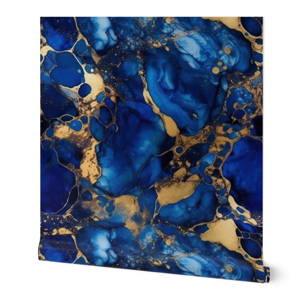 Cobalt Blue and Gold Alcohol Ink 1 Wallpaper inky pattern wallpaper