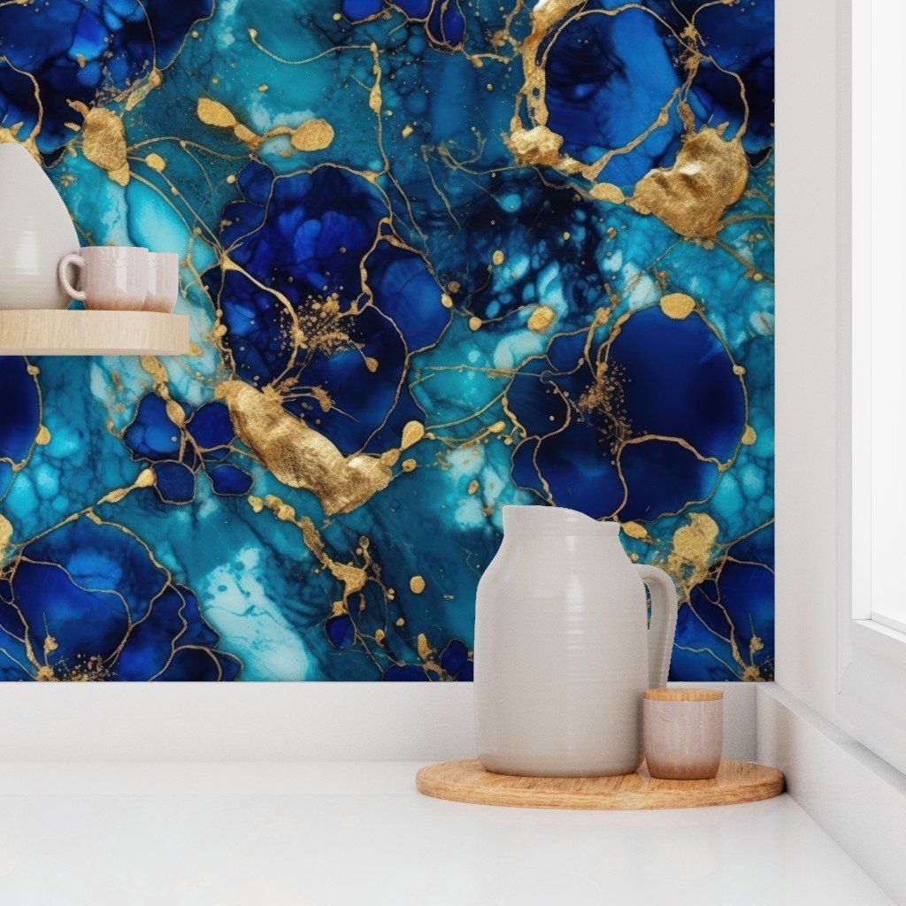 Gold and Blue Sapphire Alcohol Ink 2 Wallpaper inky pattern wallpaper