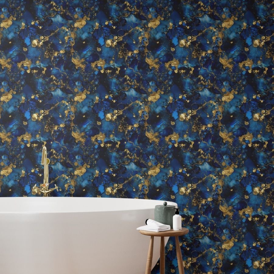 Lapis Lazuli and Gold Alcohol Ink 3 Wallpaper inky swirls wallpaper