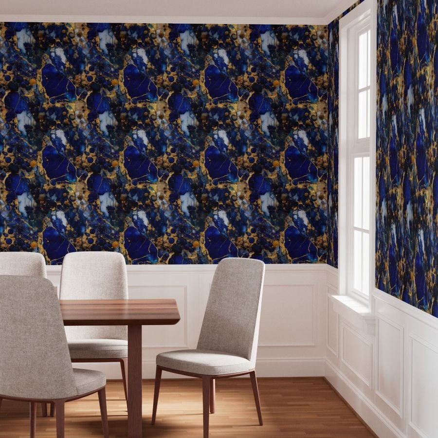 Lapis Lazuli and Gold Alcohol Ink 4 Wallpaper inky swirls wallpaper