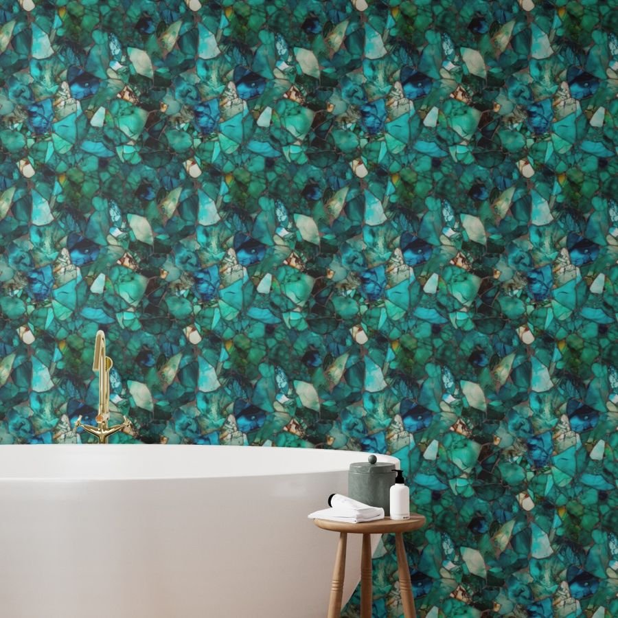 Green and Blue Seaglass 2 Wallpaper glass pieces wallpaper