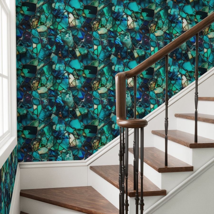 Green and Blue Seaglass 5 Wallpaper glass pieces wallpaper