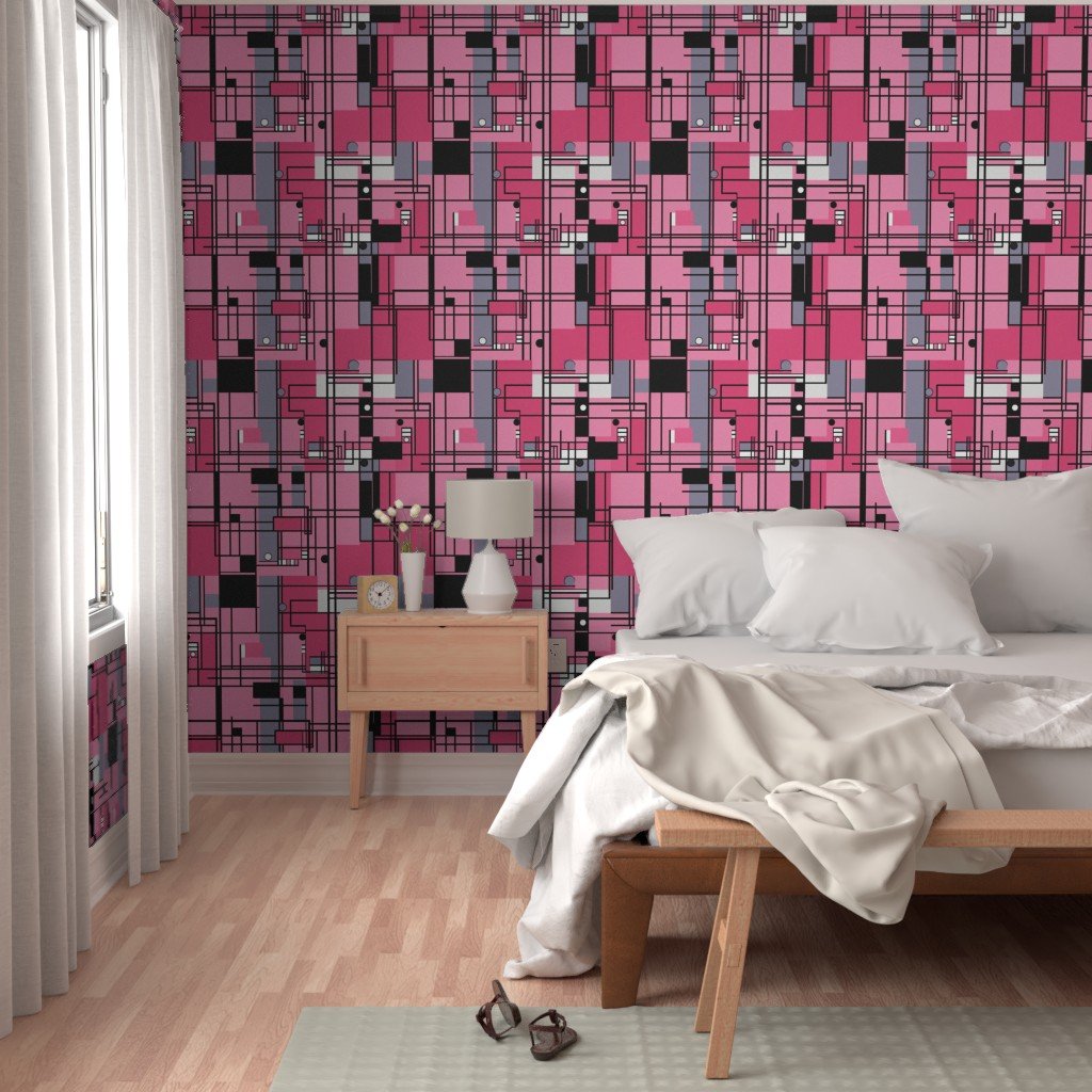 De Stijl Geometric Color Pattern in Pink Wallpaper de stijl wallpaper