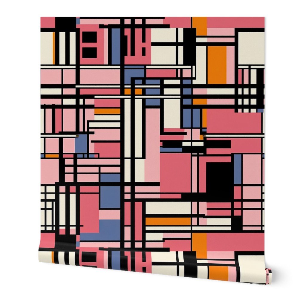 De Stijl Geometric Color Pattern in Pink Wallpaper de stijl wallpaper