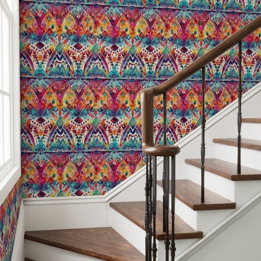 Bright Watercolor Aztec Geometric Pattern Wallpaper central america wallpaper