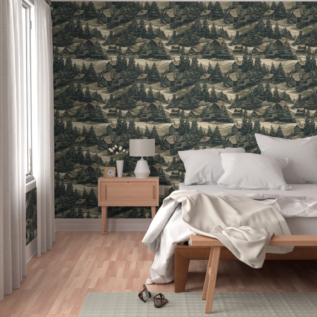 Montana Treescape Evergreens with Cabins Wallpaper summer forest summer wallpaper