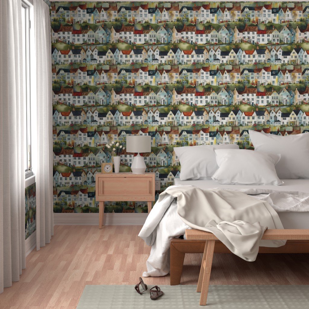 English Village Houses in Watercolor Wallpaper english wallpaper