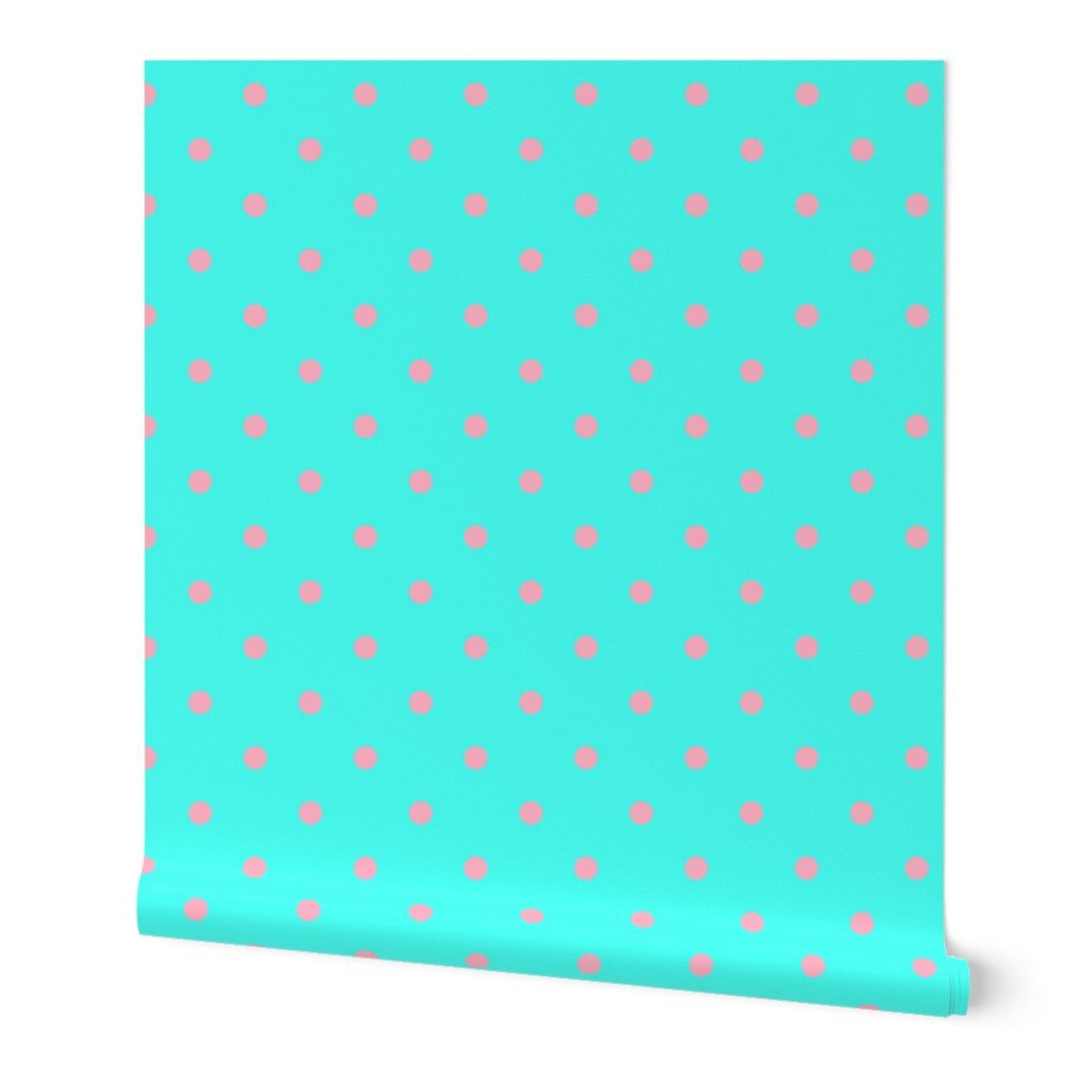 Large Polka Dots in Palm Beach Pink and on South Beach Aqua Blue Wallpaper island dots wallpaper