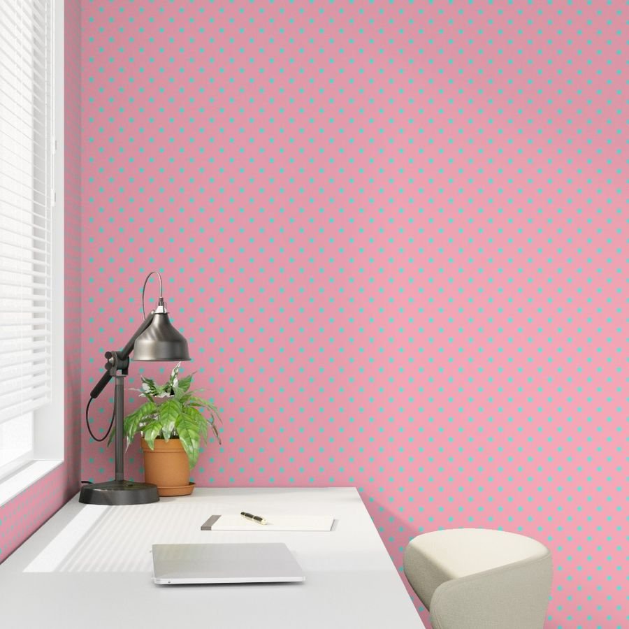 Small Polka Dots in South Beach Aqua Blue on Palm Beach Pink Wallpaper aqua dots wallpaper