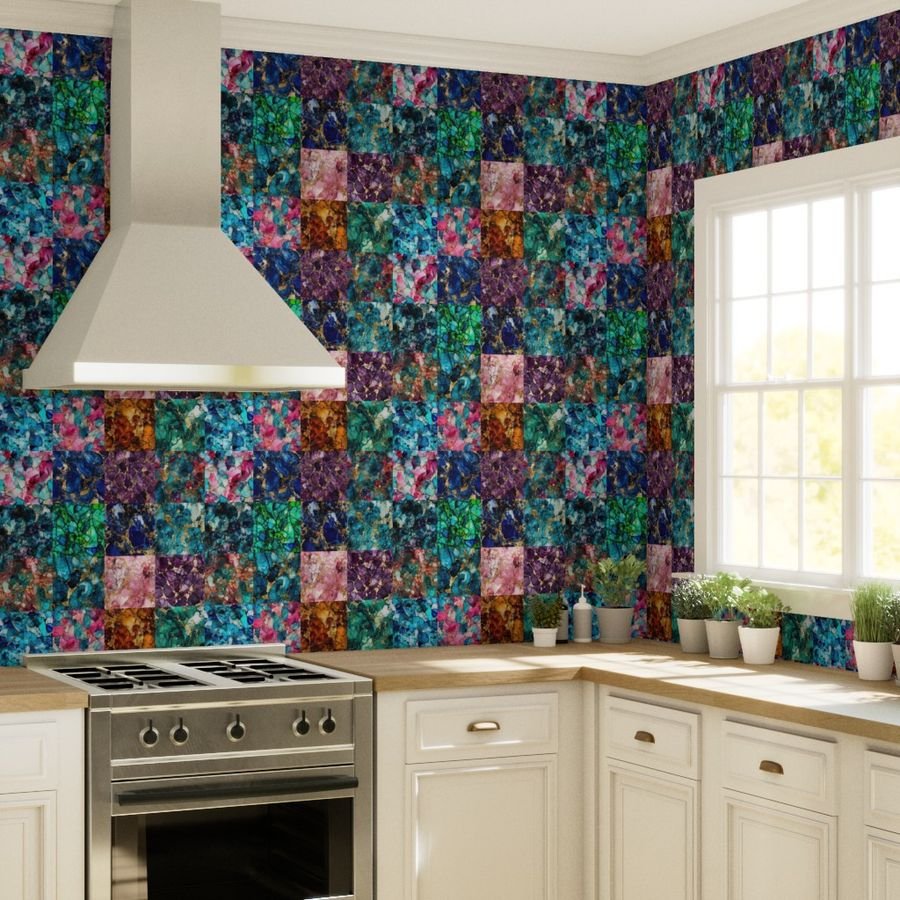 Vivid Birthday Gemstone Patchwork Quilt in 6 inch alcohol Inked Wallpaper birthday gems wallpaper
