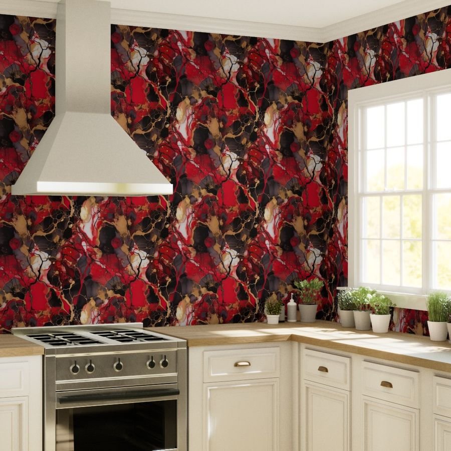 Red Black and Gold Alcohol Ink 3 Wallpaper black gold wallpaper