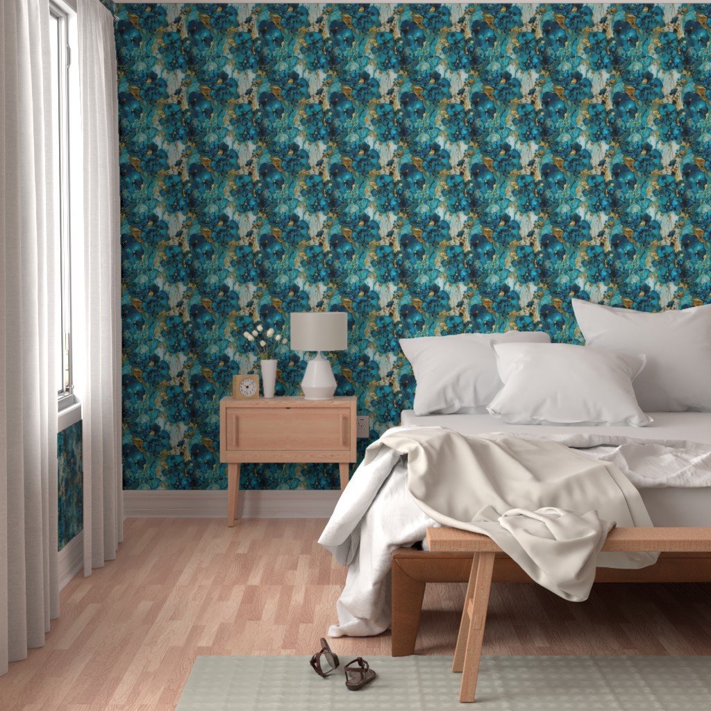 Small Turquoise and Gold Alcohol Ink 4 Wallpaper inky swirls wallpaper