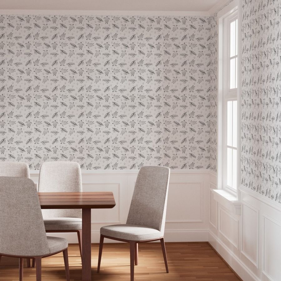 Grey Ombre Watercolor Sea Turtle Print Interior Collection Home Decor Collection turtle pattern wallpaper