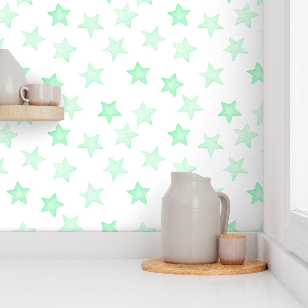 Large Faded Mint Christmas Stars on White Wallpaper faded mint wallpaper