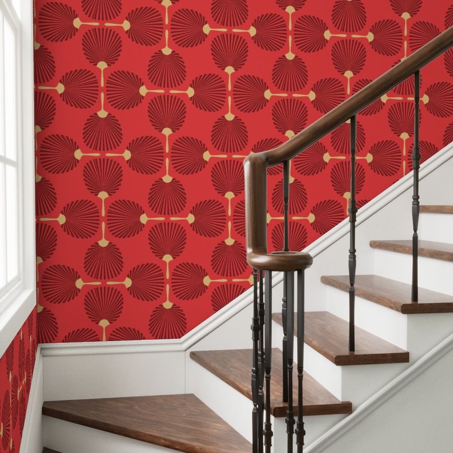Jumbo Chinese Red Paddle Hand Fan on Lantern Red Wallpaper chinese red wallpaper