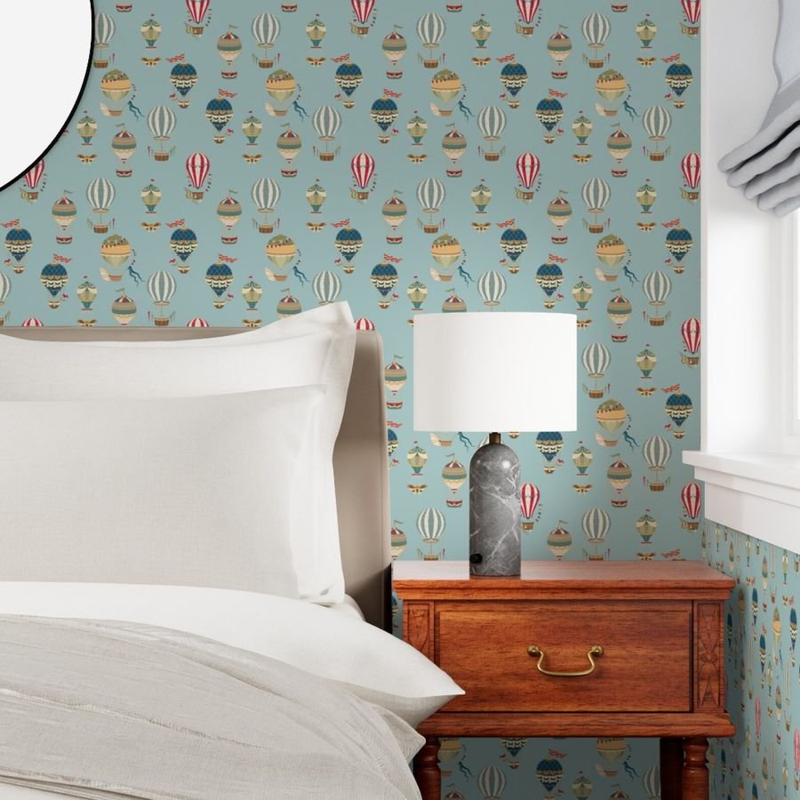 Small Vintage Hot Air Balloons in Sky Blue Wallpaper sky blue wallpaper