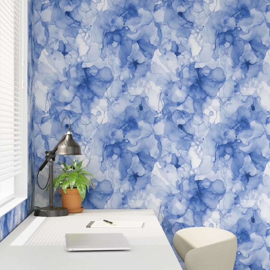 Alcohol Liquid Ink Swirls in Light Blue Porcelain Glaze Wallpaper alcohol ink wallpaper