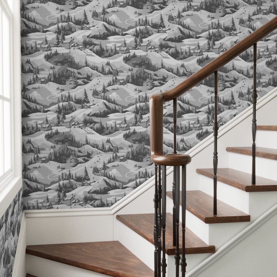 Small Montana Winter Cabins Montana with Evergreens in Grey Wallpaper montana evergreens wallpaper