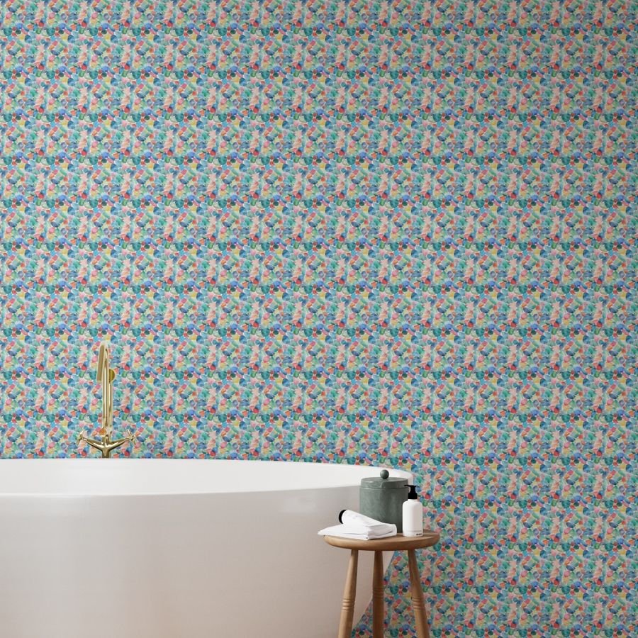 Blue and Multicolor Shards of Tumbled and Scattered Watercolor Wallpaper multicolor seaglass wallpaper