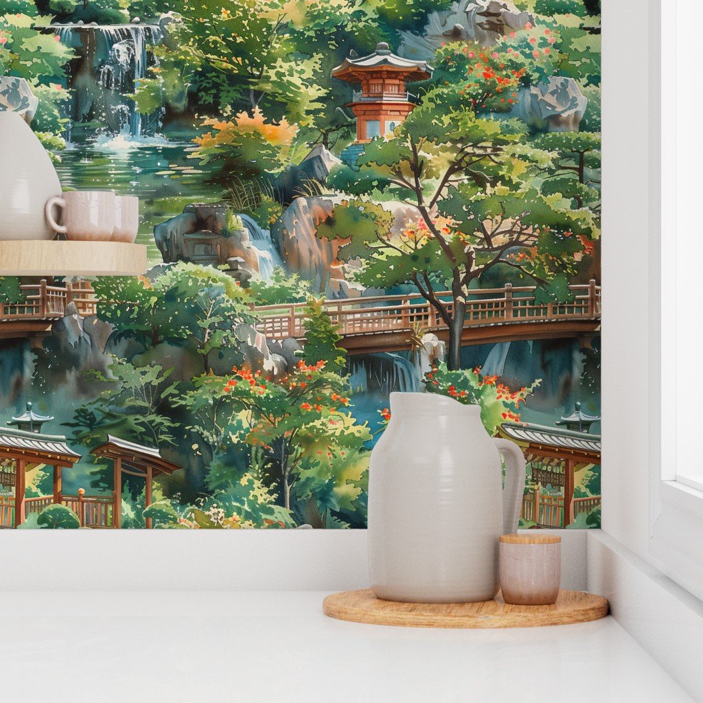 Eden of Tranquility A Japanese Water Garden Paradise Wallpaper harmony garden wallpaper