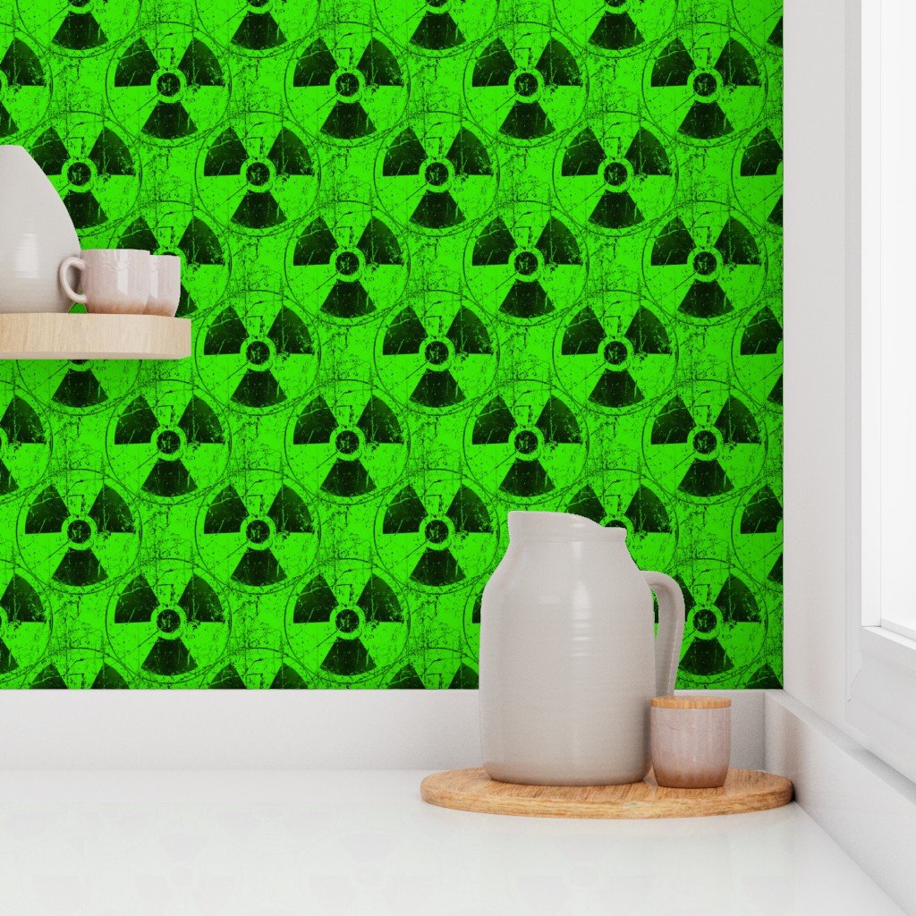 Green and Black Radioactive Hazmat Grunge Pattern Wallpaper caution symbol wallpaper