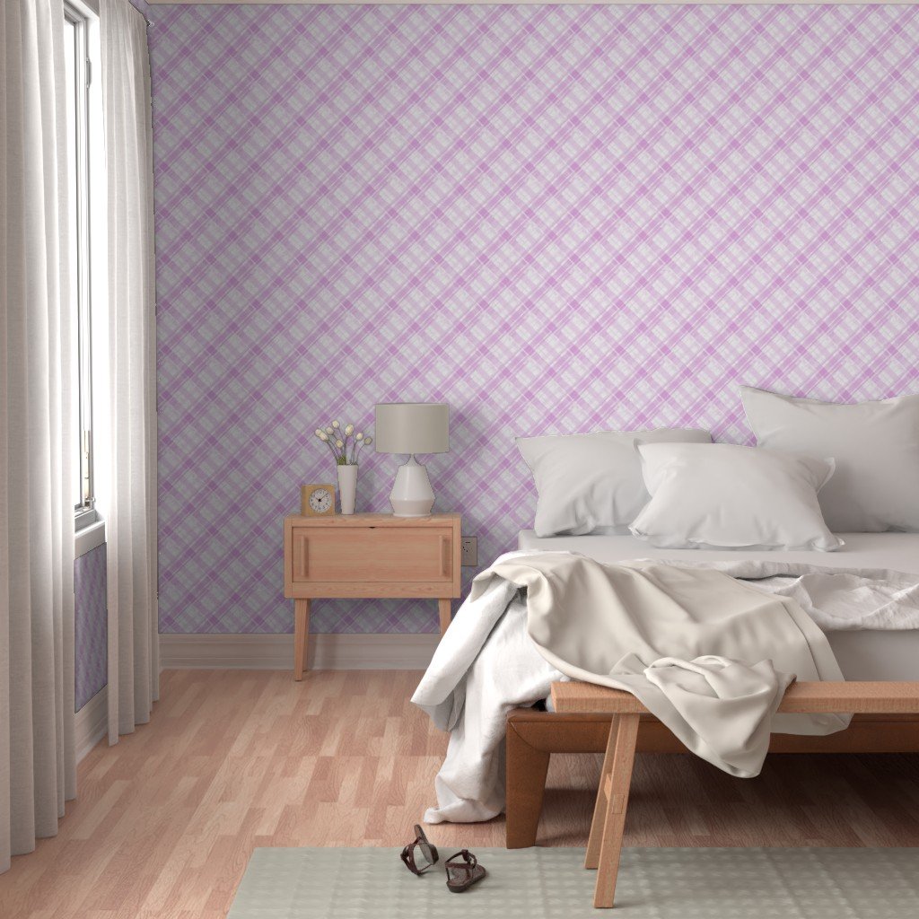 Faded Madras Diagonal Plaid in Pink Wallpaper pink plaid wallpaper