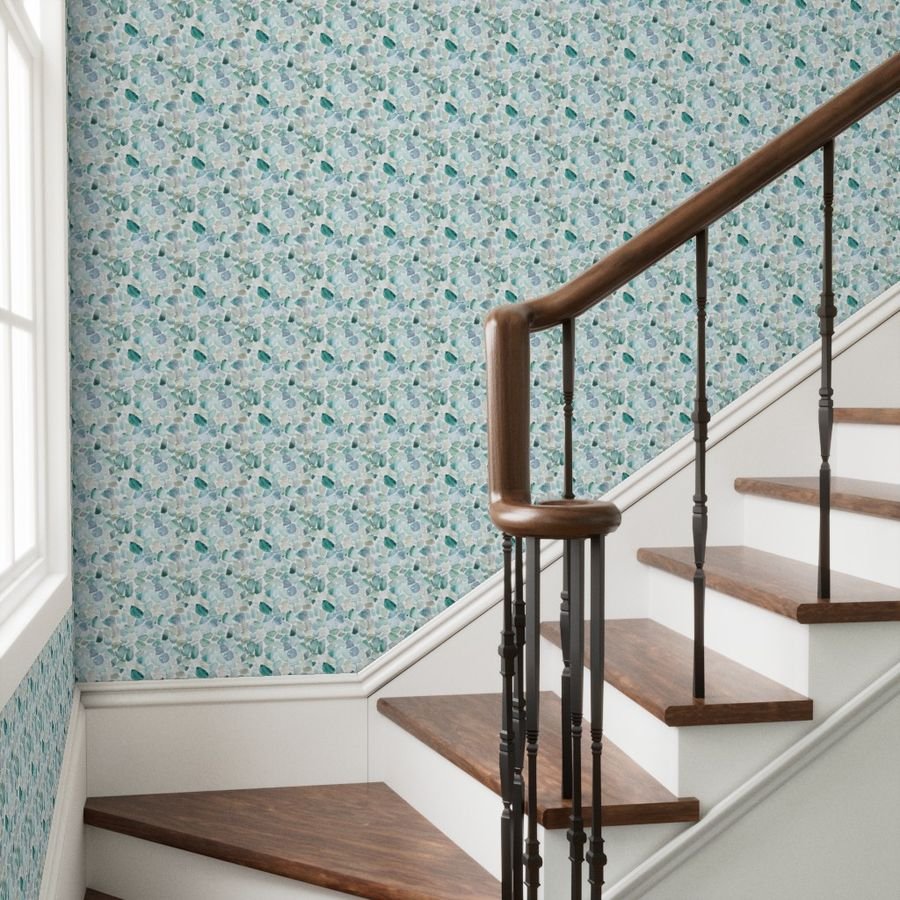 Small Blue and Aqua Shards of Tumbled and Scattered Watercolor Wallpaper beach wallpaper