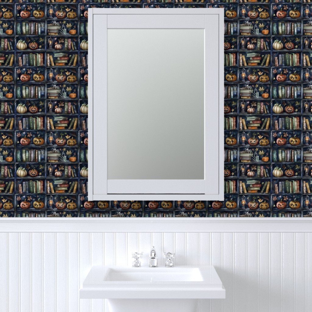 Dark Halloween Bookcase with Jack-O